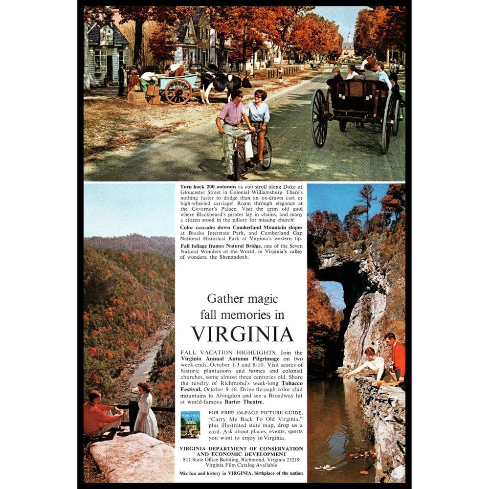 1965 Virgina Fall Memories Travel Vintage Print Ad Autumn Cumberland Mountains